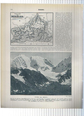 Lamina/sheet/feuille numerada 335/336: Suiza: Glaciar del rodano y paso de la Furka , Plano y vista macizo del Bernina