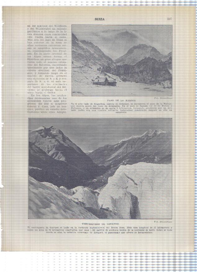 Lamina/sheet/feuille numerada 337/338: Suiza: Paso de la maloja y ventisquero de Goerner, Las Aiguilles Dorees y el Monte Cervino en suiza