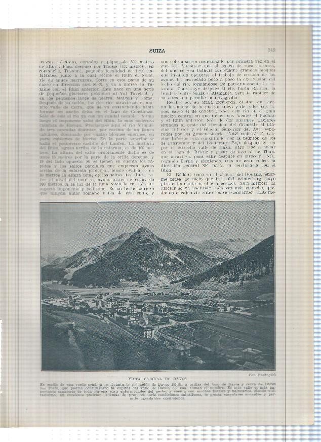 Lamina/sheet/feuille numerada 343/344: Suiza: Vista de Davos, Lago de los cuatro cantores y El rhin y las cascadas de Schaffhausen