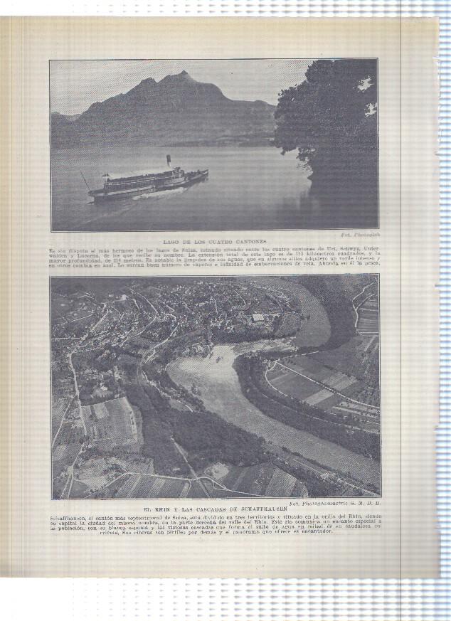 Lamina/sheet/feuille numerada 343/344: Suiza: Vista de Davos, Lago de los cuatro cantores y El rhin y las cascadas de Schaffhausen