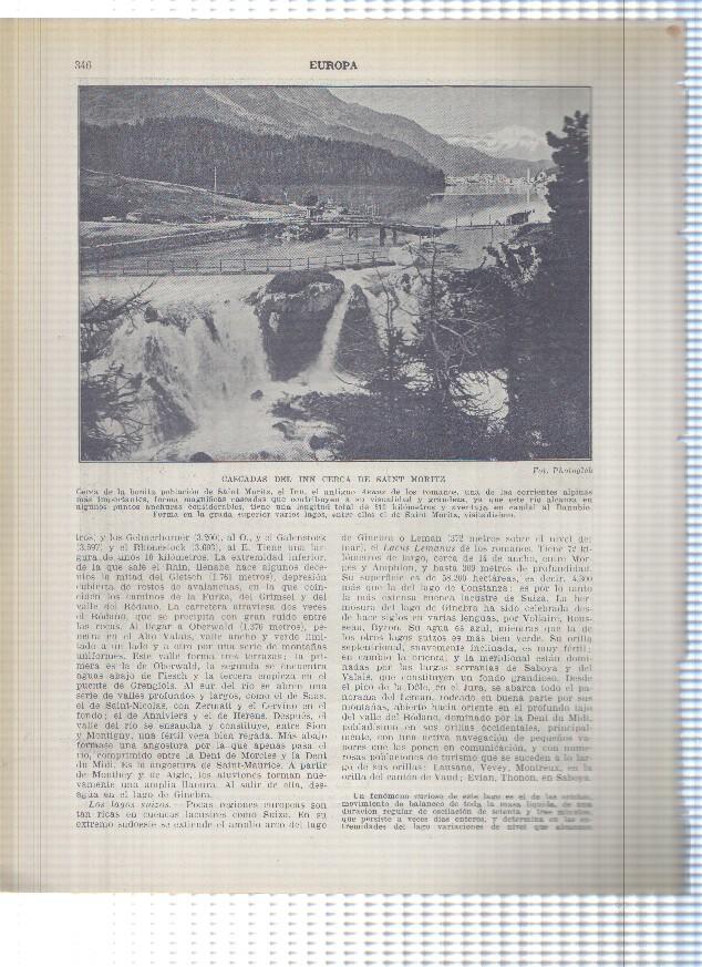 Lamina/sheet/feuille numerada 345/346: Suiza: El rio Arve y cascadas del INN cerca de Saint Mortiz