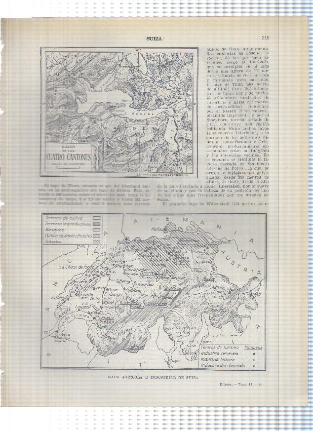 Lamina/sheet/feuille numerada 349/350: Suiza: mapa agricola e industrial de suiza y Bivio en invierno