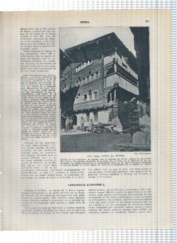 Lamina/sheet/feuille numerada 351/352: Suiza: casa tipica en Kippel y vacas lecheras en una aldea de los grisones
