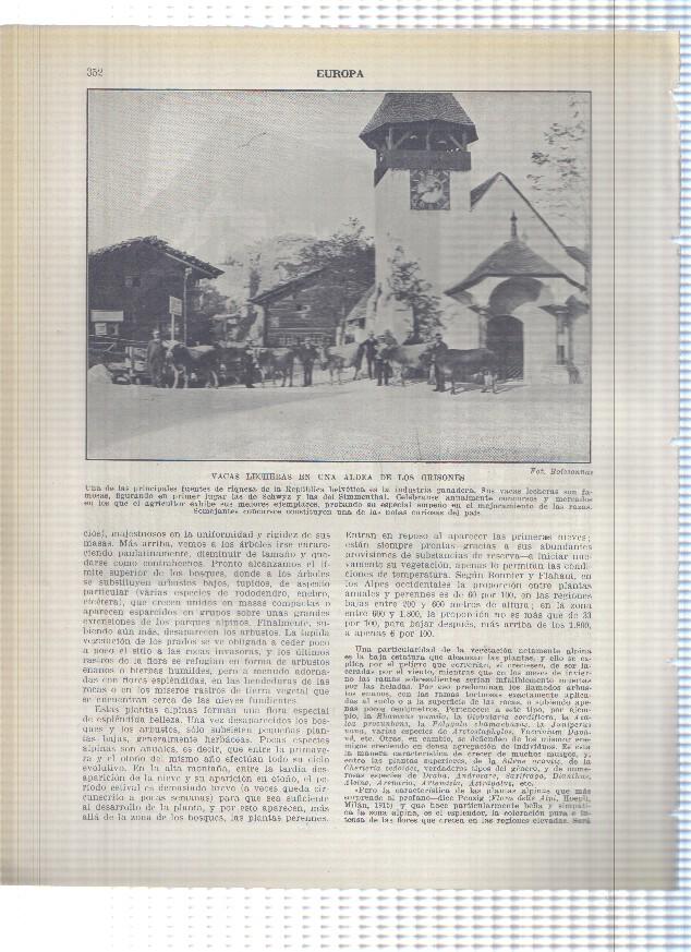 Lamina/sheet/feuille numerada 351/352: Suiza: casa tipica en Kippel y vacas lecheras en una aldea de los grisones