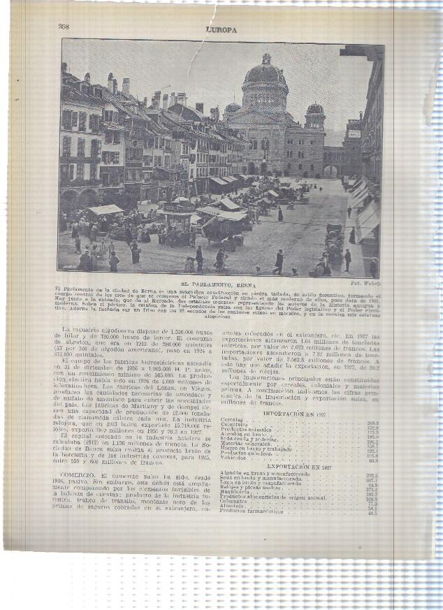 Lamina/sheet/feuille numerada 357/358: Suiza: vista de Berna y El parlamento en Berna