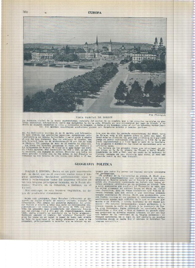 Lamina/sheet/feuille numerada 359/360: Suiza: torre del reloj y fuente del oso y vista de Zurich