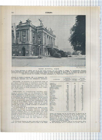 Lamina/sheet/feuille numerada 361/362: Suiza: Lindenhof Strasse en Zurich y Teatro Municipal de Zurich
