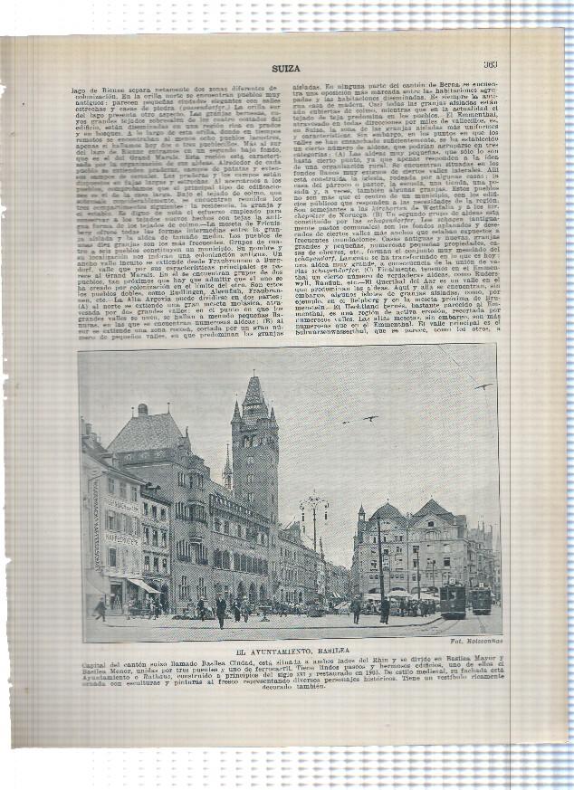 Lamina/sheet/feuille numerada 363/364: Suiza: Ayuntamiento de Basilea y Gran Teatro y vista parcial de Ginebra