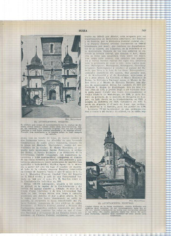 Lamina/sheet/feuille numerada 369/370: Suiza: ayuntamientos de Soleura y Friburgo y el mercado de Neuchatel