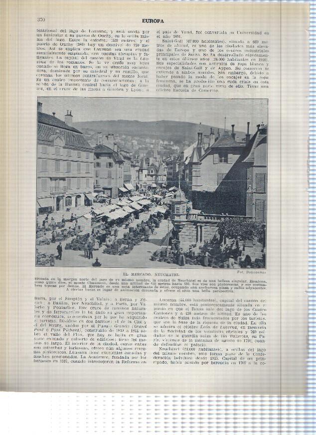 Lamina/sheet/feuille numerada 369/370: Suiza: ayuntamientos de Soleura y Friburgo y el mercado de Neuchatel