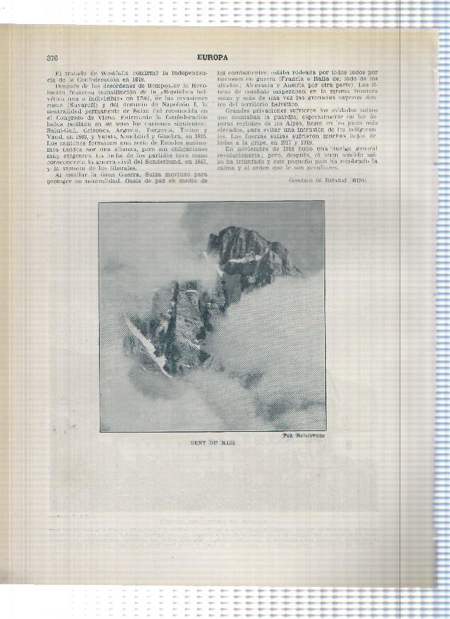 Lamina/sheet/feuille numerada 375/376: Suiza: Palacio de stockalper en Brigue y Dent du midi