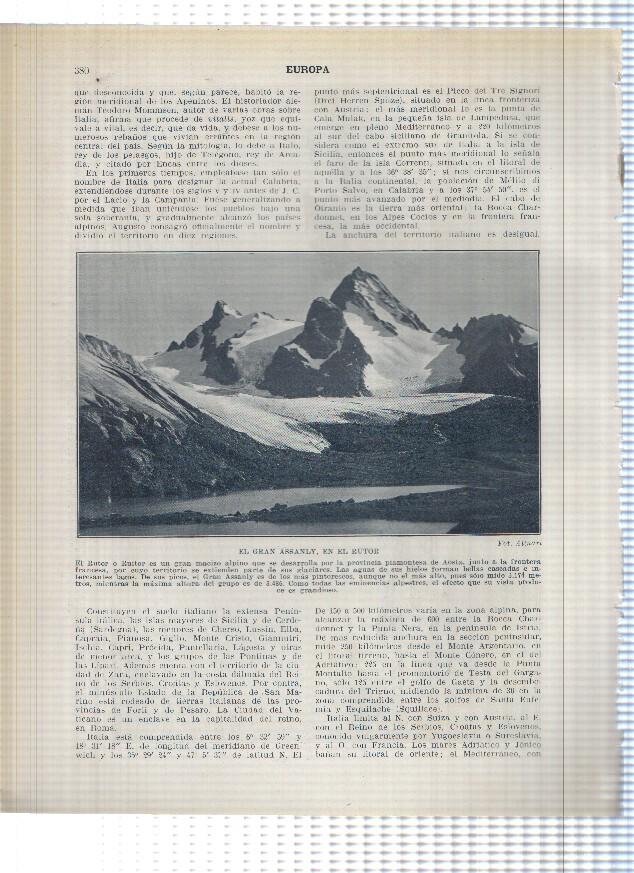 Lamina/sheet/feuille numerada 379/380: Italia: La Becca di Monciair y el Gran Assanly