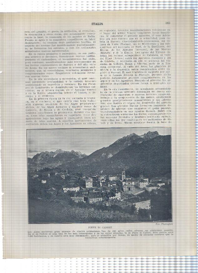 Lamina/sheet/feuille numerada 383/384: Italia: Pieve di Cadore y Masa hipsometrico de los apeninos