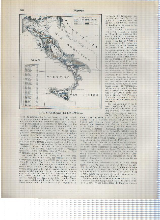 Lamina/sheet/feuille numerada 383/384: Italia: Pieve di Cadore y Masa hipsometrico de los apeninos
