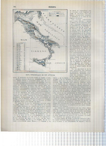 Lamina/sheet/feuille numerada 383/384: Italia: Pieve di Cadore y Masa hipsometrico de los apeninos