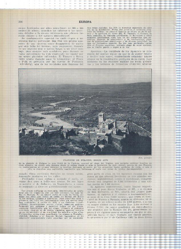 Lamina/sheet/feuille numerada 389/390: Italia: Monte Pellegrino y Planicie de Foligno desde Asis