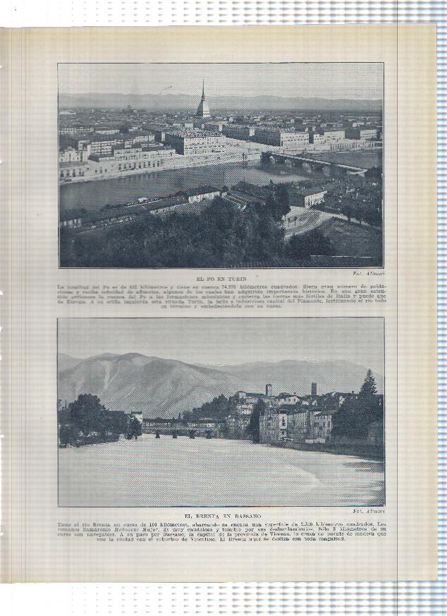 Lamina/sheet/feuille numerada 391/392: Italia: El Po en Turin, El Brenta en bassano y El adigio en Verona