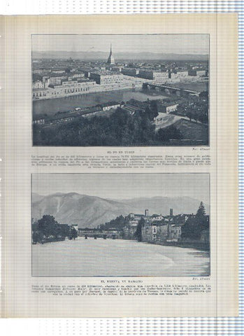 Lamina/sheet/feuille numerada 391/392: Italia: El Po en Turin, El Brenta en bassano y El adigio en Verona
