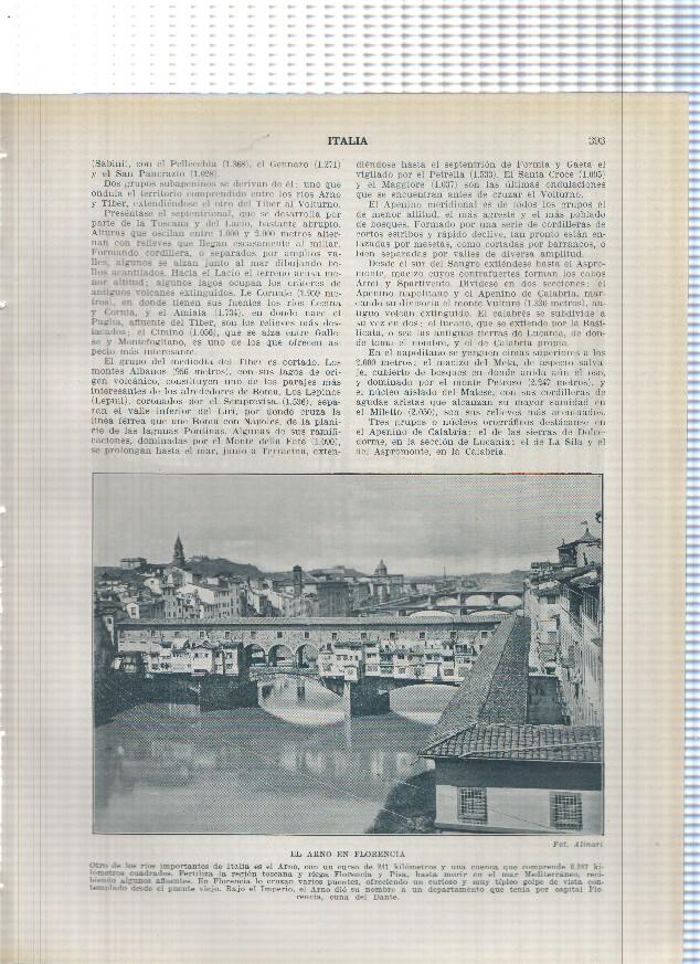 Lamina/sheet/feuille numerada 393/394: Italia: El Rio Arno en florencia y el Rio Critunno en Spoleto