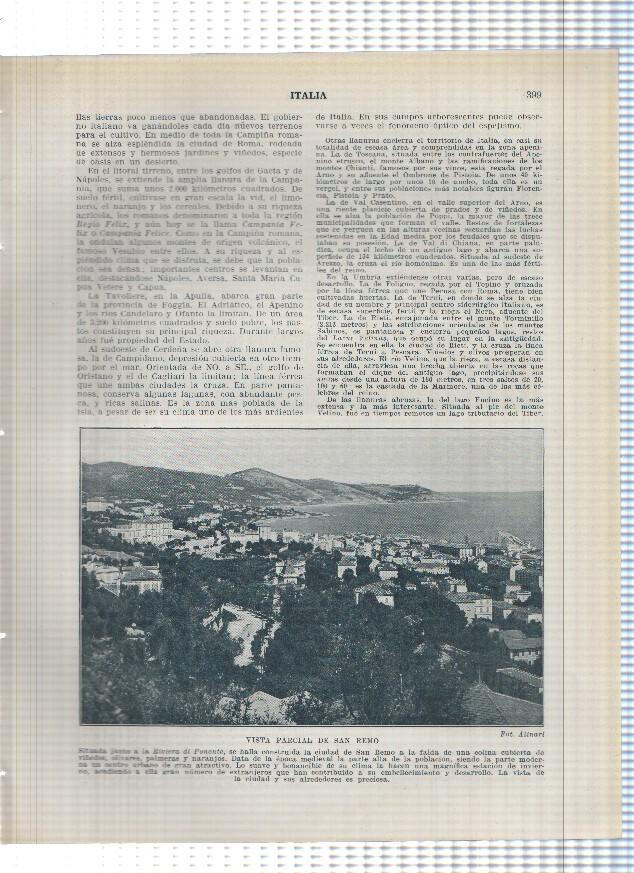 Lamina/sheet/feuille numerada 399/400: Italia: vista de San Remo y Rapallo