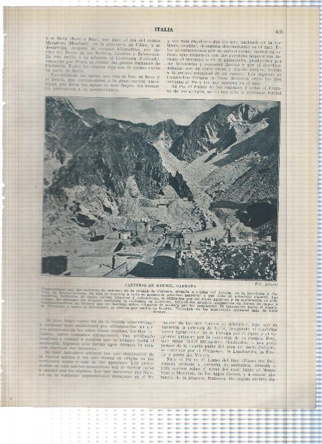 Lamina/sheet/feuille numerada 405/406: Italia: canteras de marmol de carrara y El foro en Roma
