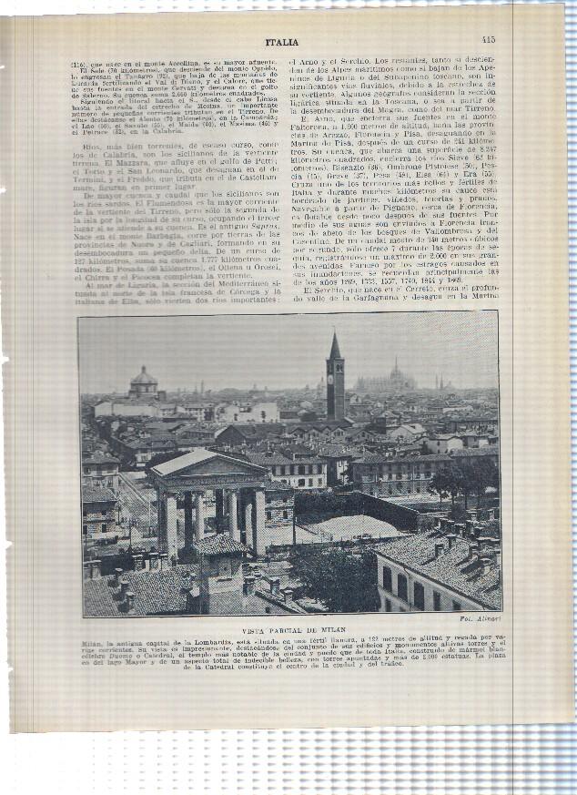 Lamina/sheet/feuille numerada 415/416: Italia: Vista de Milan , Teatro de la Scala y Via Dantes en Milan