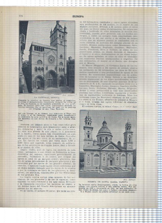 Lamina/sheet/feuille numerada 417/418: Italia: Vista de Genova, Catedral e Iglesia Santa Maria en Genova