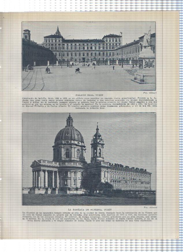 Lamina/sheet/feuille numerada 419/420: Italia: Palacio Real y Basilica de Superga en Turin , Vista de Florencia