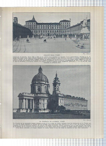 Lamina/sheet/feuille numerada 419/420: Italia: Palacio Real y Basilica de Superga en Turin , Vista de Florencia