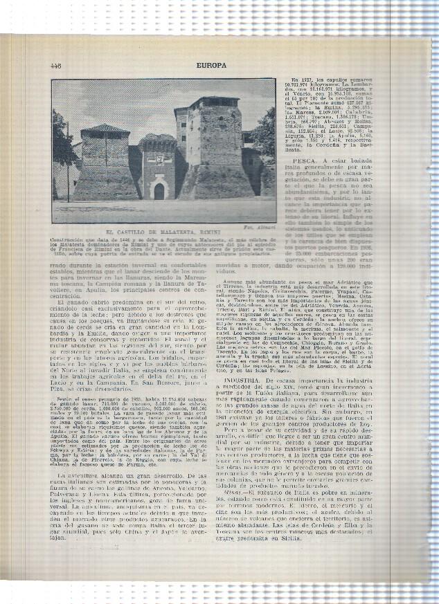 Lamina/sheet/feuille numerada 445/446: Italia: Iglesia de San Bernardino en Aquila y Castillo de malatesta en Rimini