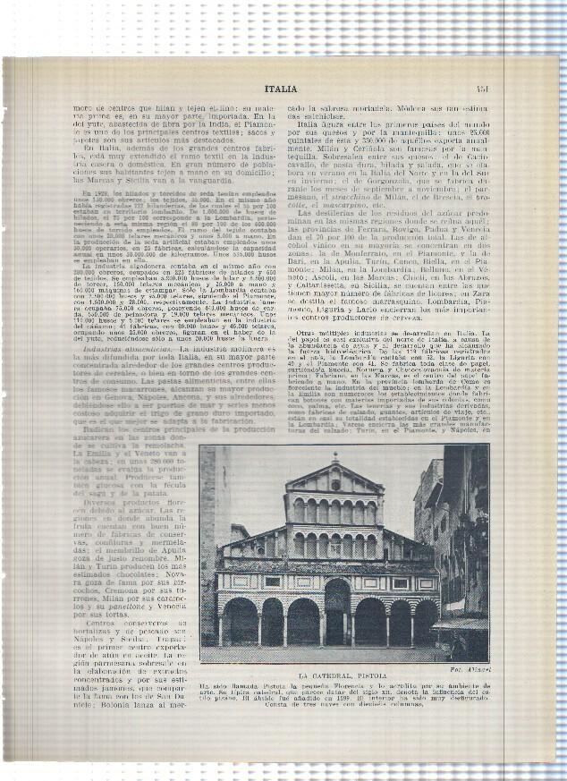 Lamina/sheet/feuille numerada 451/452: Italia: La catedral de Pistoia y estadisticas productos y relaccion comercial con otros paises