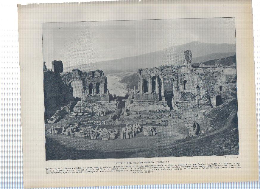Lamina/sheet/feuille numerada 455/456: Italia: Ruinas teatro griego de Taormina Roca traquiticas en isla de san pietro y Torre del elefante en Cagliari