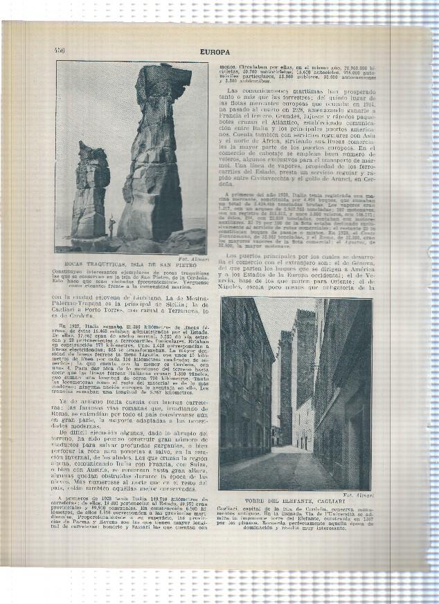 Lamina/sheet/feuille numerada 455/456: Italia: Ruinas teatro griego de Taormina Roca traquiticas en isla de san pietro y Torre del elefante en Cagliari