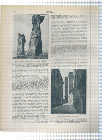 Lamina/sheet/feuille numerada 455/456: Italia: Ruinas teatro griego de Taormina Roca traquiticas en isla de san pietro y Torre del elefante en Cagliari