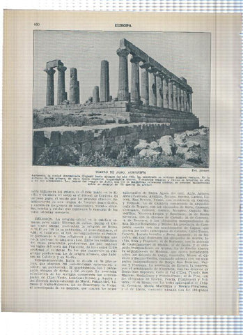 Lamina/sheet/feuille numerada 459/460: Italia: La marina y el castillo de San Alerssio y Templo de Juno en Agrigento