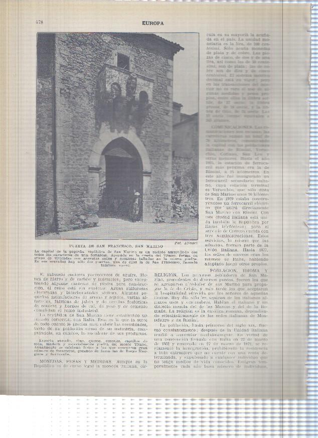Lamina/sheet/feuille numerada 477/478: San Marino: Vista montes y Puerta de San Francisco
