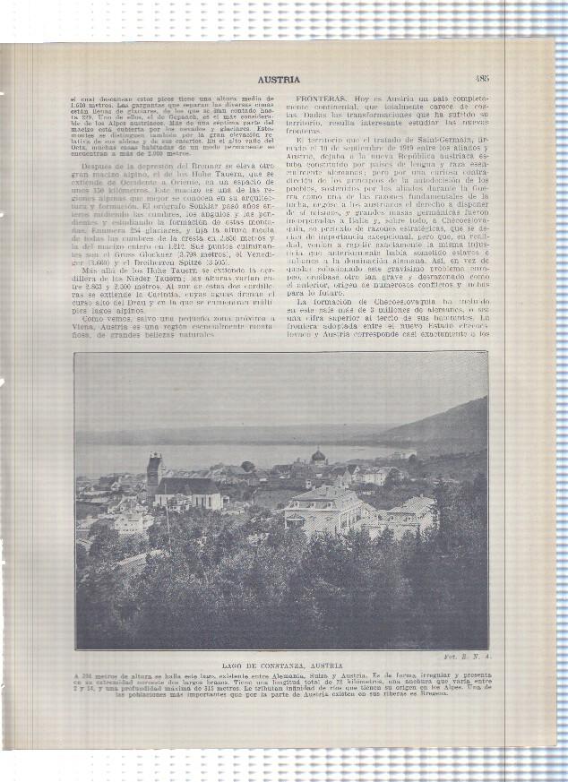 Lamina/sheet/feuille numerada 485/486: Austria: lago de Constanza y mapa agricola e industrial