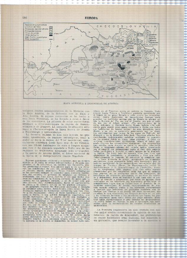 Lamina/sheet/feuille numerada 485/486: Austria: lago de Constanza y mapa agricola e industrial