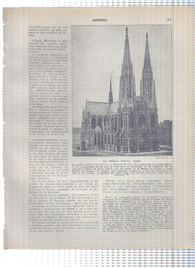 Lamina/sheet/feuille numerada 491/492: Austria: Iglesia Votiva y Teatro de la Opera en Viena  