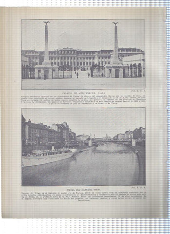 Lamina/sheet/feuille numerada 493/494: Austria: Palacio de Belvedere , Gran Portico del Hofburg, Palacio Schoenbrunn y Canal del Danubio en Viena  