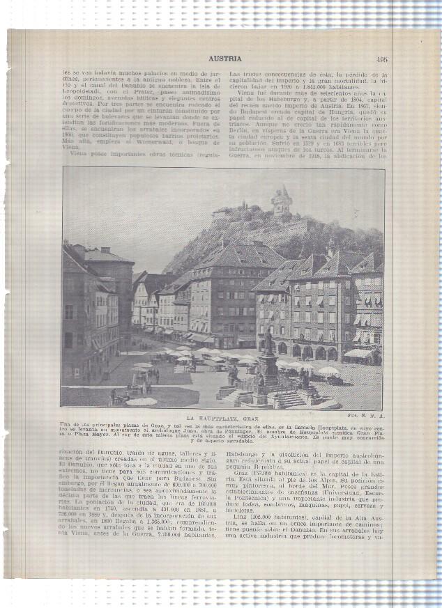 Lamina/sheet/feuille numerada 495/496: Austria: La Hauptplatz en Graz y Vista de Linz