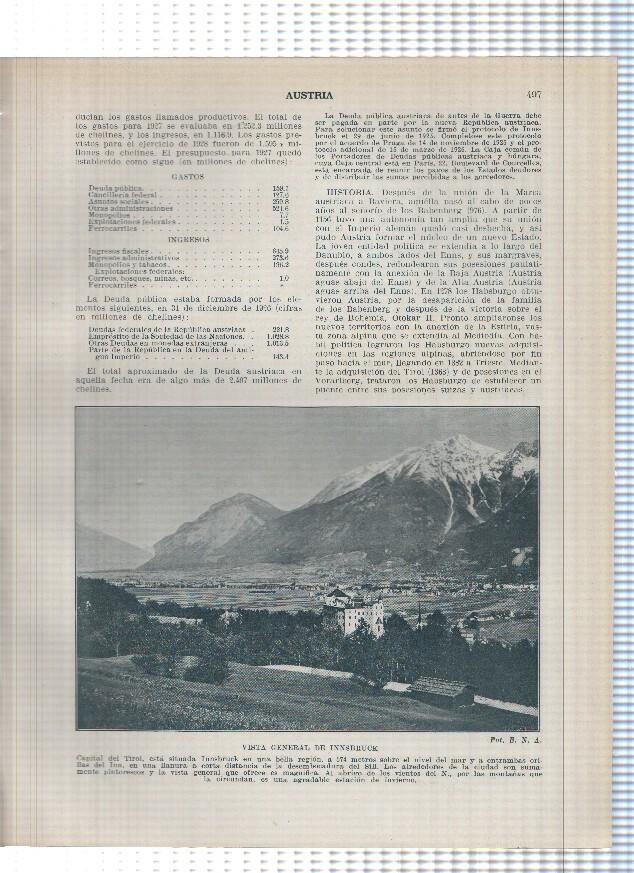 Lamina/sheet/feuille numerada 497/498: Austria: Vista de Innsbruck y Salzburgo