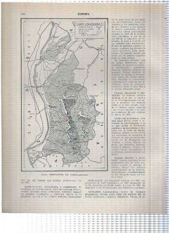 Lamina/sheet/feuille numerada 499/500. Liechtenstein: Vista general y mapa geografico