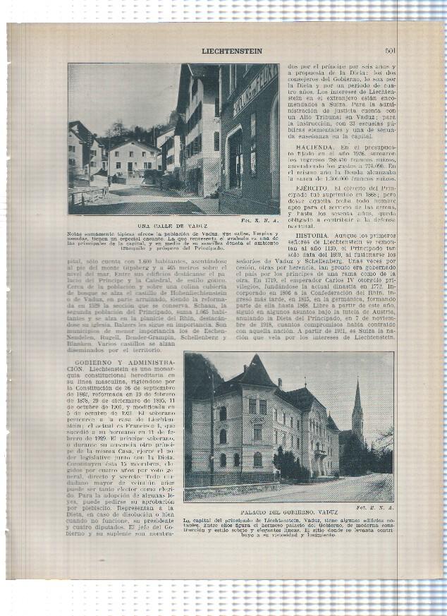 Lamina/sheet/feuille numerada 501/502. Liechtenstein/Hungria: Calle y Palacio del Gobierno en Vaduz y  Vista de Budapest