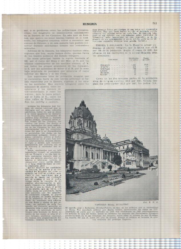Lamina/sheet/feuille numerada 511/512: Hungria: Castillo real, Teatro de la Opera, Puente de Isabel en Budapest
