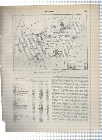 Lamina/sheet/feuille numerada 513/514: Hungria: mapa agricola e industrial y Plaza del Mercado en Szeged