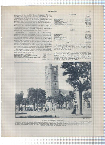 Lamina/sheet/feuille numerada 515/516: Hungria: Torre del reloj en Debreczin, ayuntamiento de Becskemet y Plaza ayuntamiento en Miskolcz