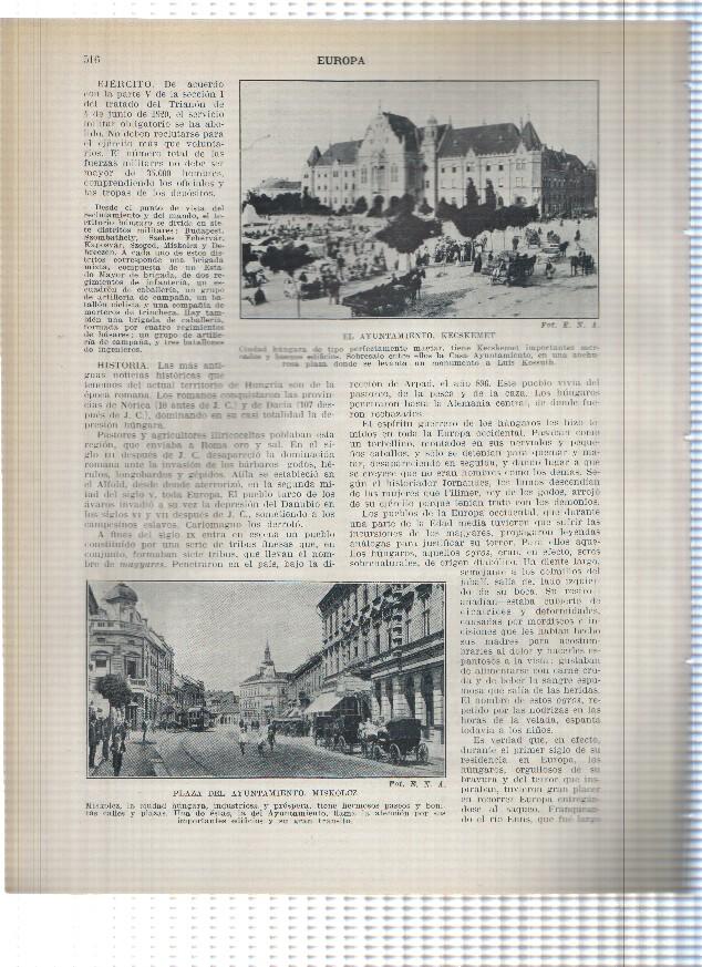 Lamina/sheet/feuille numerada 515/516: Hungria: Torre del reloj en Debreczin, ayuntamiento de Becskemet y Plaza ayuntamiento en Miskolcz