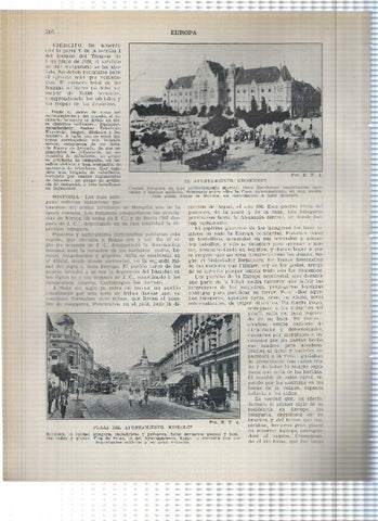 Lamina/sheet/feuille numerada 515/516: Hungria: Torre del reloj en Debreczin, ayuntamiento de Becskemet y Plaza ayuntamiento en Miskolcz