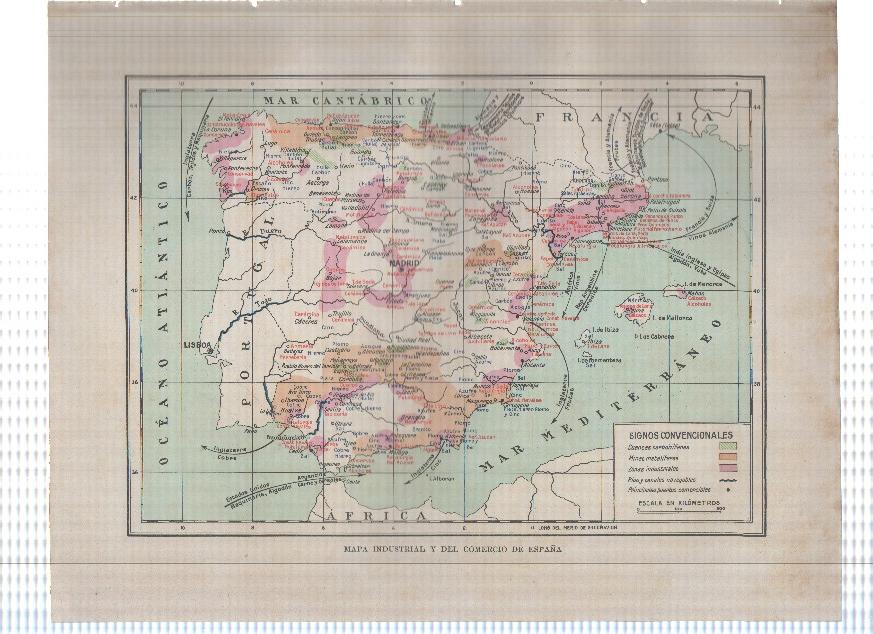 Lamina/sheet/feuille COLOR numerada 06: Mapa industrial y del comercio de España